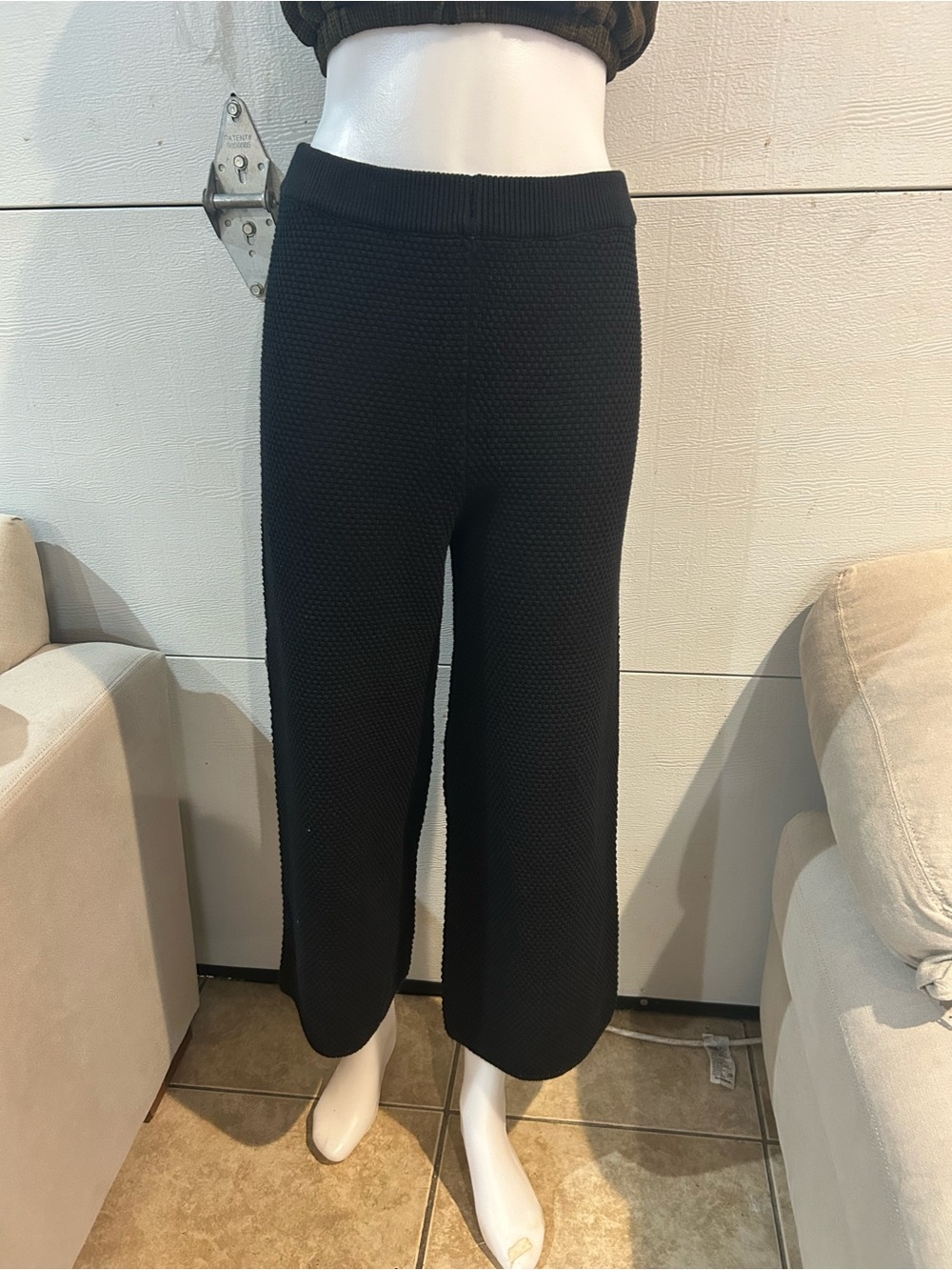 Free People Black Wide-Leg Knit Crop Pants